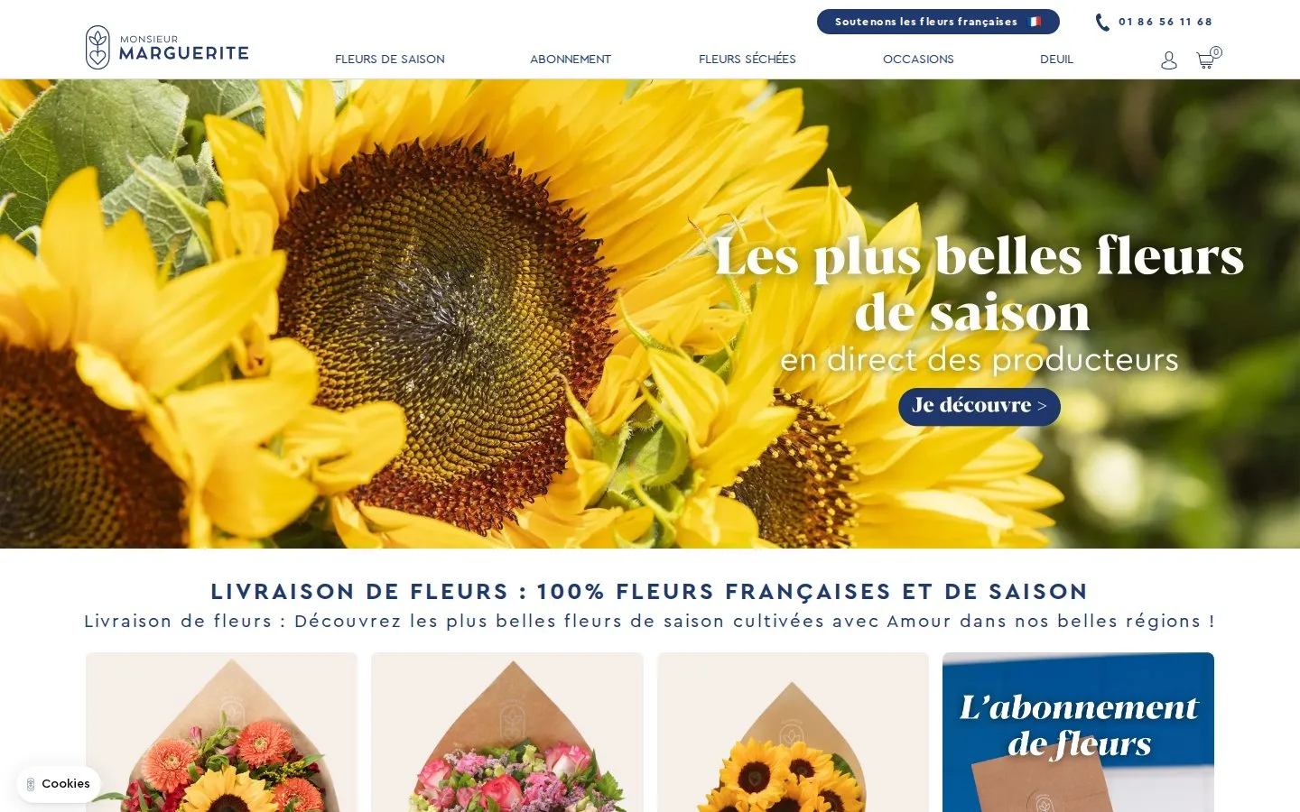 Page d'accueil du site Monsieur Marguerite, fleurs françaises de saison
